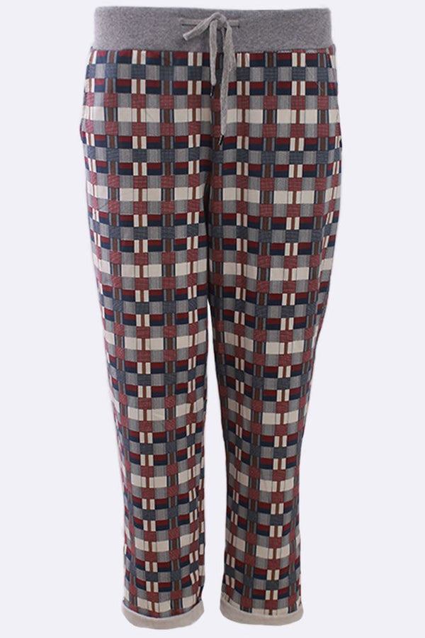 Small Check Print Drawstring Lined Trouser