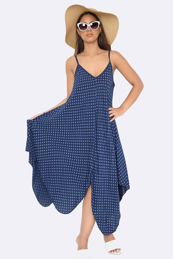 Sleeveless V Neck Spot Print Hanky Dress