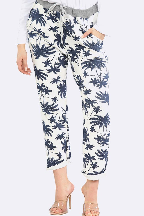 Italian Grey Drawstring Mono Palm Trouser