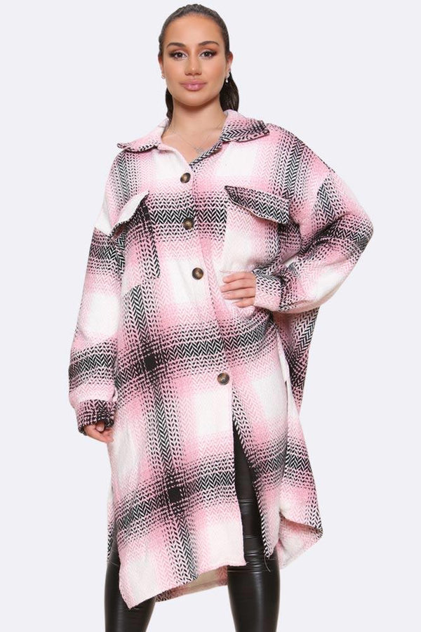 Italian Oversized Chevron Check Shacket Coat