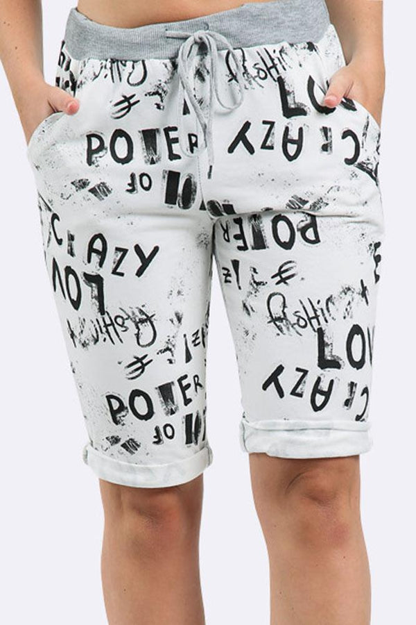 Love Print 3/4 Drawstring Trouser