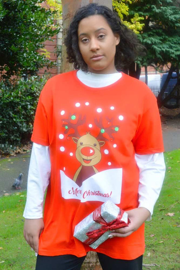 Cotton Reindeer Print Tee Shirt