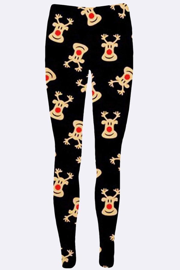 Xmas Reindeer Red Nose Face Print Legging