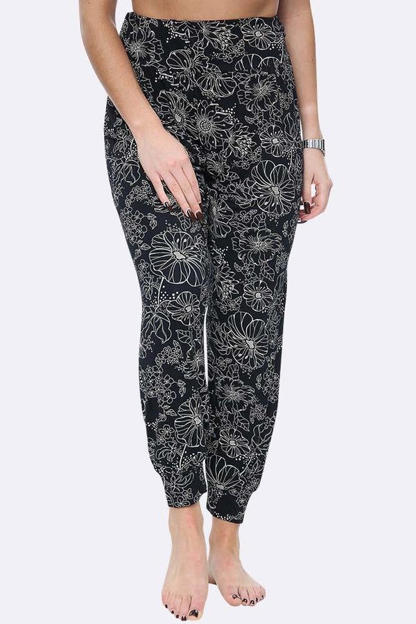 Big Floral Outline Print Ali Baba Hareem Trouser