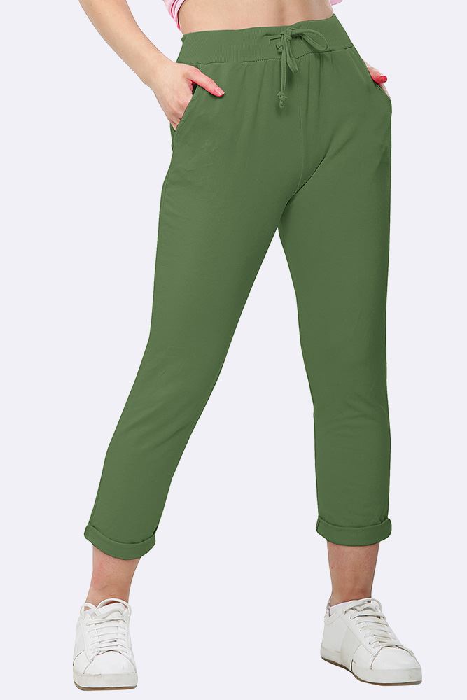 Wholesale Women Italian Plain Drawstring Pocket Trousers