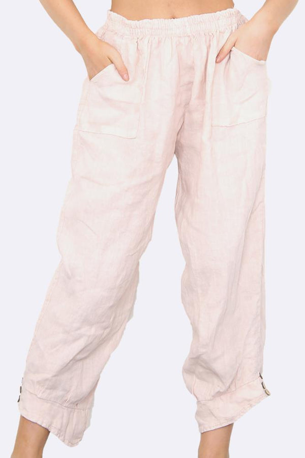 Side Hem Button Italian Linen Trousers