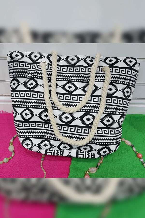 Abstract Aztec Print Tote Beach Hand Bag