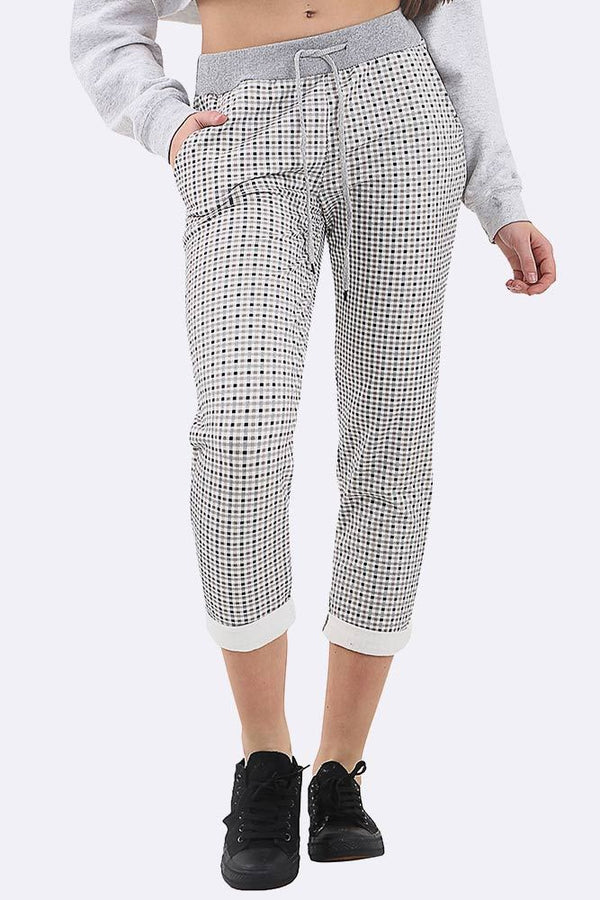 Check Print Drawstring Lined Trouser