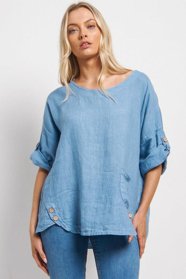 Plain Pocket Linen Top