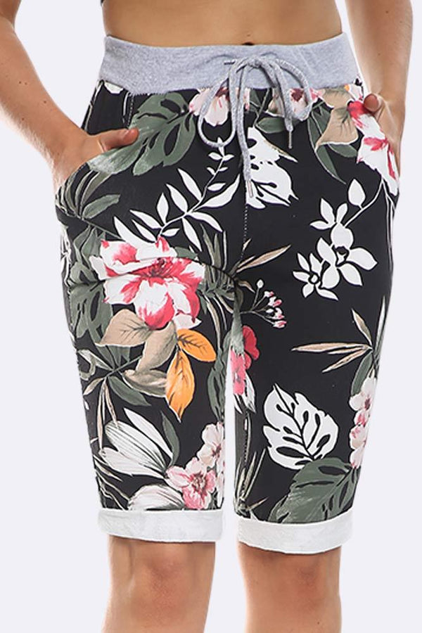 Tropical Print 3/4 Drawstring Trouser