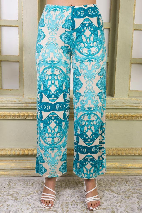 Baroque Print Elasticated Waistband Palazzo