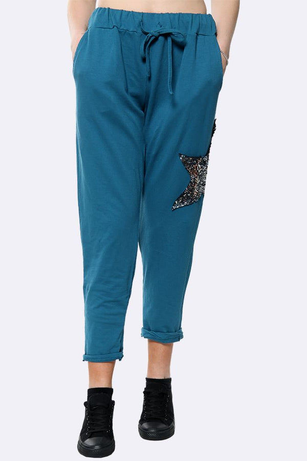 Italian Cotton Sequin Star Drawstring Trouser