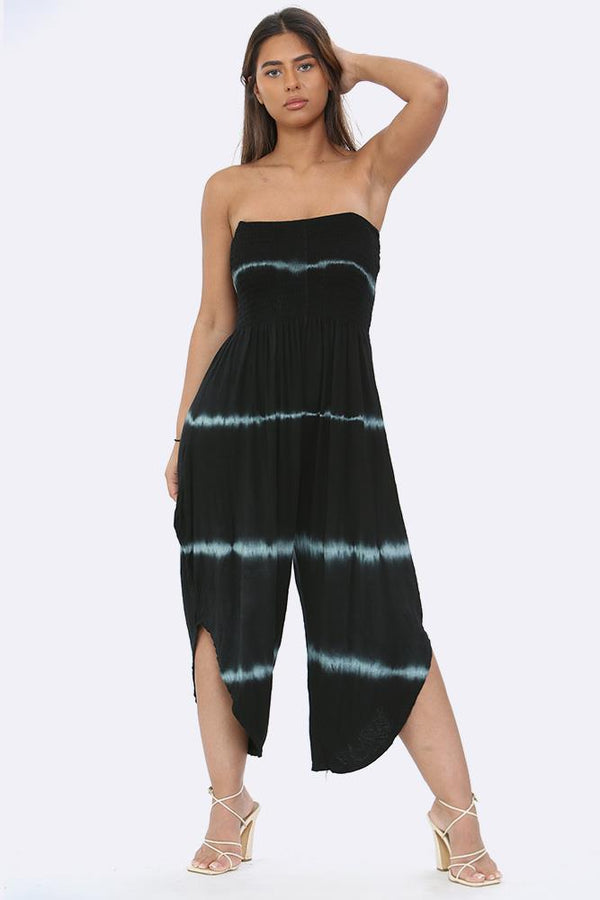 Italian Ali Baba Style Shirred Tube Neck Tie Dye Jumpsuit