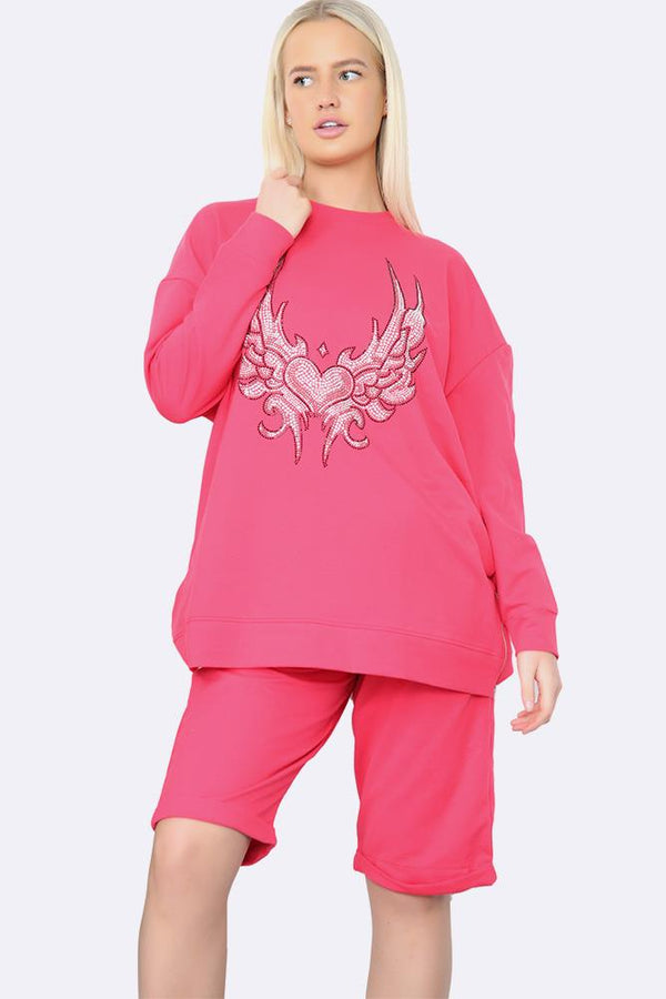 Wing & Heart Stud Motif Short Loungewear Set