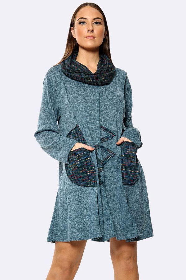 Italian Stripe Pattern Pockets Snood Top