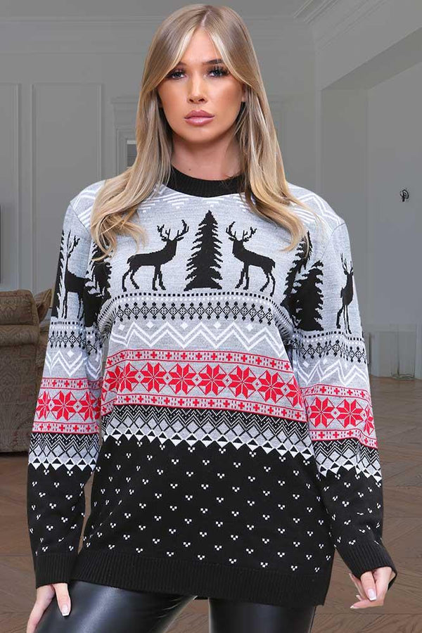 Tree & Deer Seamless Pattern Knitted Jumper