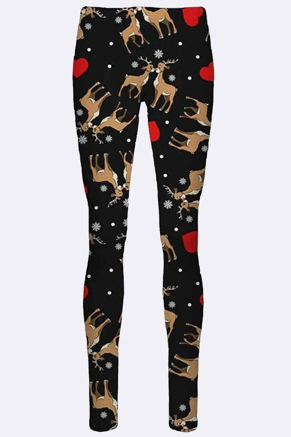 Xmas Kissing Reindeer Print Legging