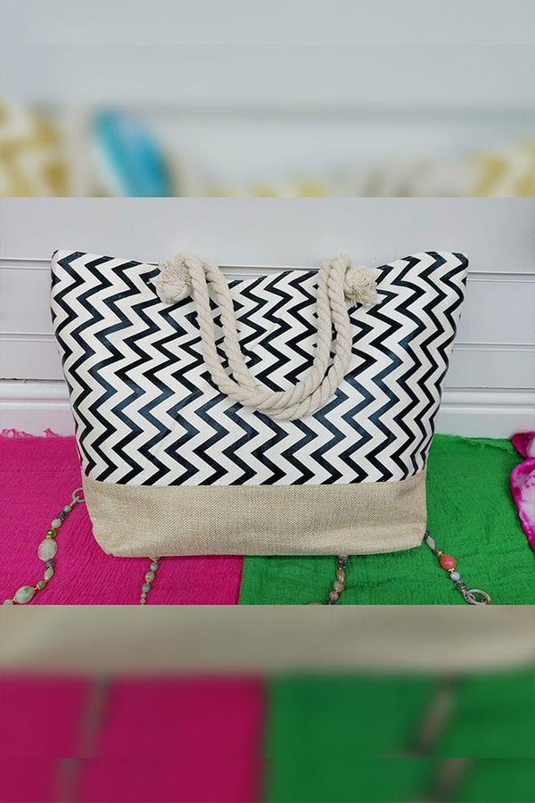 Zig Zag Print Tote Beach Hand Bag