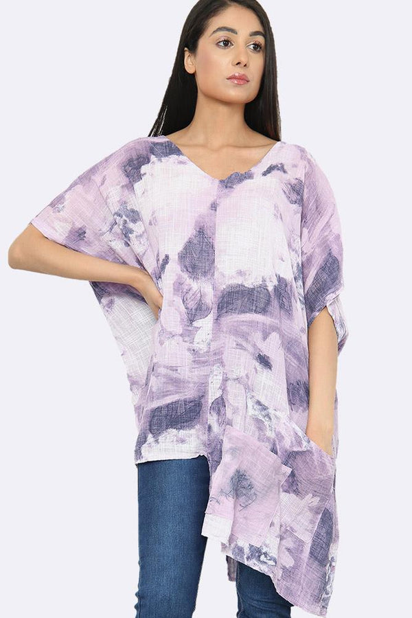 Asymmetric V Neck Ink Dye Italian Top