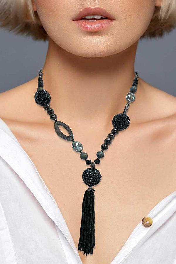 Beaded Ball Tassel Necklace