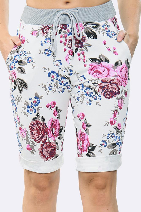 Floral Print 3/4 Drawstring Trouser