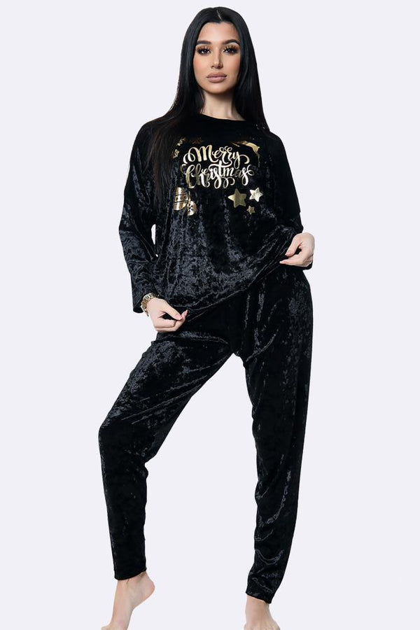 Italian Gold Foil Merry Christmas Velvet Loungewear