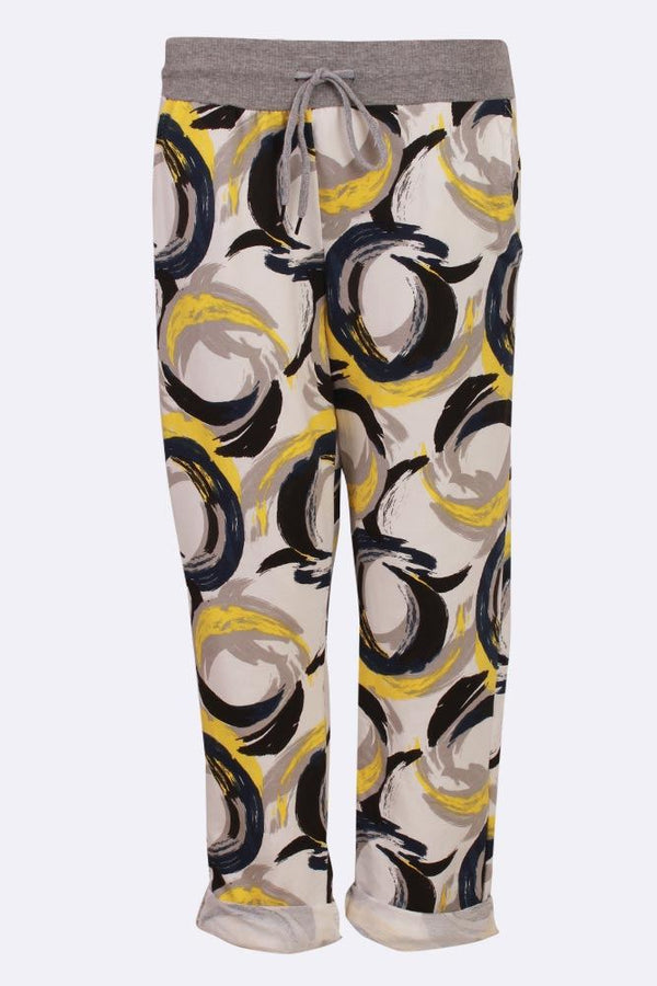 Circle Printed Drawstring Foldover Hem Trouser