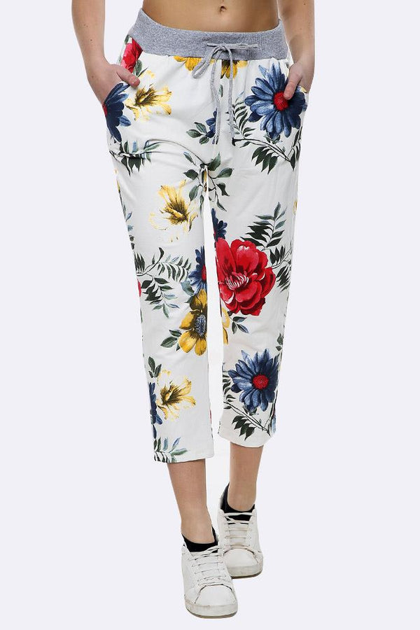 Big Rose Print Drawstring Trouser