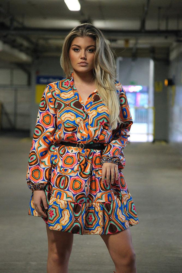 Italian Psychedelic Print Belt Dress