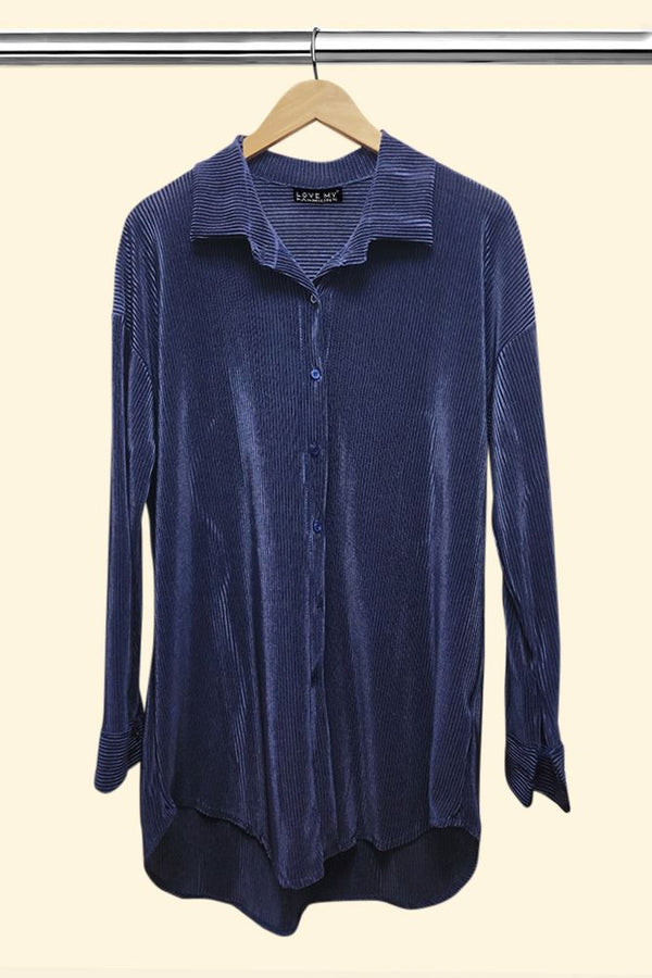 Button Front Collar Corduroy long Shirt