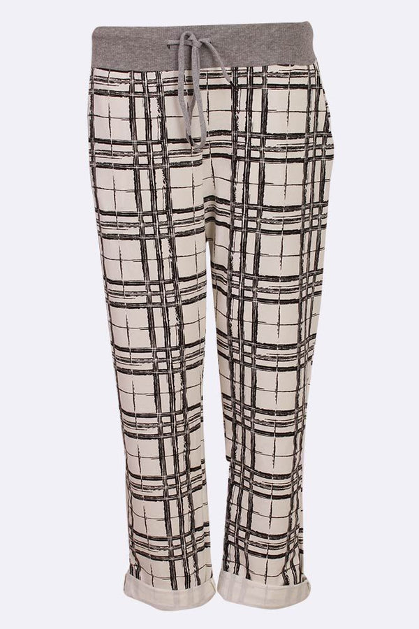 Check Printed Drawstring Foldover Hem Trouser