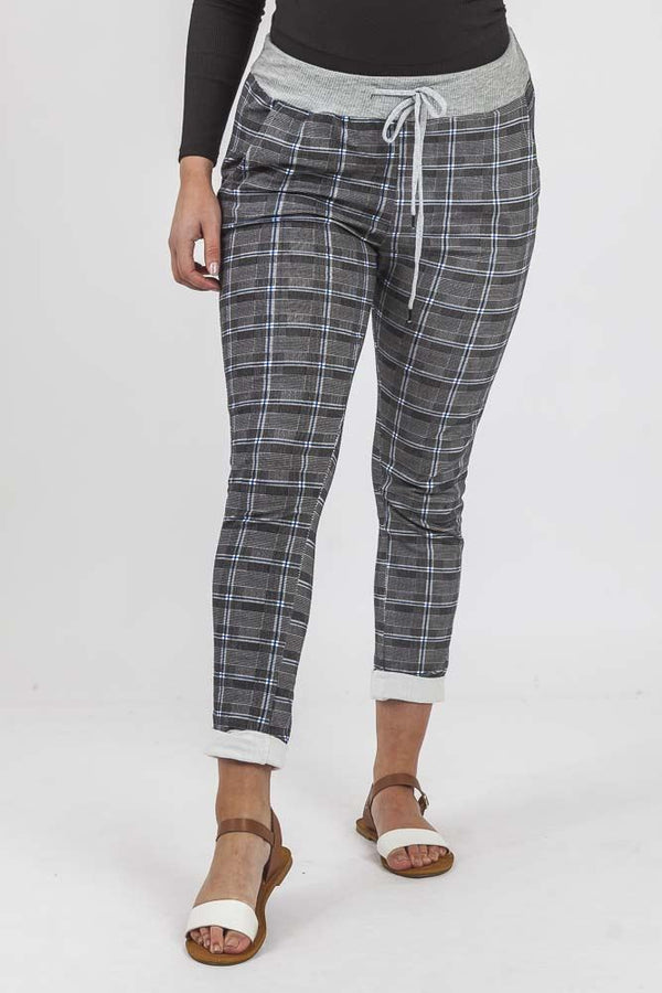 Check Print Pocket Foldover Hem Trouser