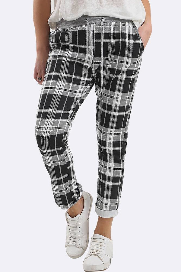 Check Print Drawstring Trouser