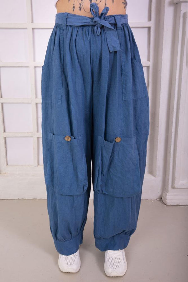 Belted Pocket Linen Trousers