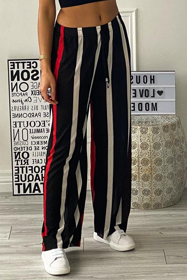 Stripe Print Drawstring Palazzo pants