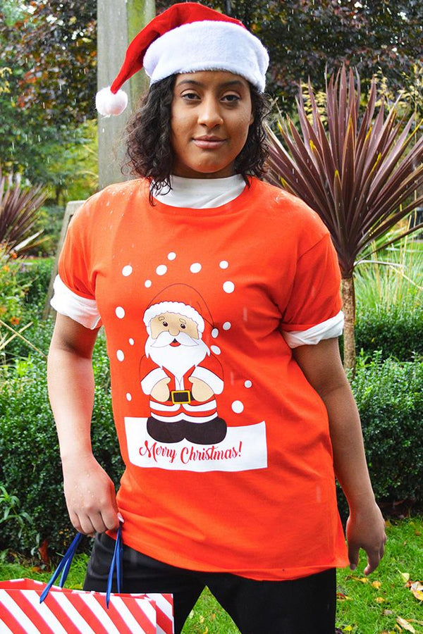 Cotton Santa Print Tee Shirt