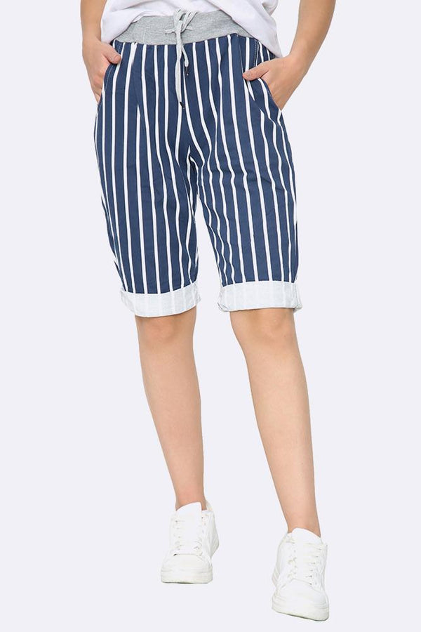 Italian Stripe Drawstring 3/4 Trouser